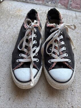 Converse Black Canvas LowTop Women's Sneakers with Frayed multi color Trim 7m/9w